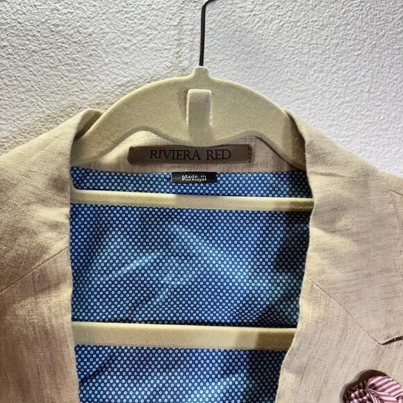 Riviera Red Linen Blend Blazer Jacket Tan 44 Santana SPJ NWT Made in Portugal - Picture 2 of 7